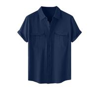 VPQILH Camicia Lino Uomo Vendita, Camicie a Maniche Corte in Cotone Lino da Uomo con Bottoni Tinta Unita Traspirante Camicie con Due Tasche sul Petto Maglietta con Risvolto Casual da Spiaggia T-Shirt