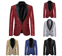 VPQILH Paillettes Giacca da Uomo, Giacca Uomo Casual Classic Brillantini con Risvolto Blazer Maniche Lunghe Cappotto Cerimonia Matrimonio Cappotti Slim Fit Monopetto Abiti Elegante Blazer per Partito
