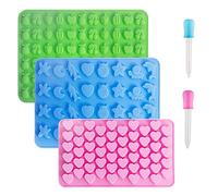 Vpqnee 3 mini stampini in silicone per caramelle gommose, contiene piccoli cuori, frutta, forme di animali marini e 2 contagocce per fare gommose, caramelle, cioccolato e piccoli cubetti di ghiaccio