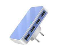 VPSUN Caricatore USB piatto 25 W 4 A, 4 porte, adattatore di ricarica multiplo, blocco di ricarica compatto da viaggio con 4 caricabatterie rapido USB-A, spina UK/US per iPhone, Samsung, iPad, AirPods
