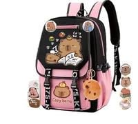 VPVMUKLRDK Zaino Capybara, Zaino Capybara Kawaii, Zaino Capibara Carino e di Grande Capacità, Casual Zain, Zaino Scolastico Kawaii con Astuccio, Zaino Scuola Capybara (Pink D,Large)