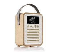 VQ Retro Mini Radio DAB+/DAB con Bluetooth, FM e 60 Preset - Radio Sveglia con Porta USB per Ricaricare Dispositivi e Ingresso Cuffie - Radio Portatile con Finitura in Legno e Altoparlante 5W