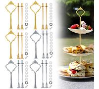 VQBKHO Set di 6 supporti per torte, kit per alzata per torte vintage, supporto per alzata per torte con foro centrale, da 2 a 3 livelli, argento per torte, cupcake, macaron