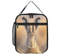 Vqqkasmn Borsa termica portatile per il pranzo, borsa termica con stampa di lepre marrone, con tasca laterale in rete, resistente all'acqua, a tenuta stagna, morbida, durevole, per uomini e donne, per