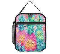 Vqqkasmn Borsa termica portatile per il pranzo, borsa termica con tre grandi ananas, stampata con tasca laterale in rete, resistente all'acqua, a tenuta stagna, morbida, durevole, per uomini e donne