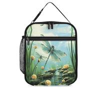 Vqqkasmn Borsa termica portatile per il pranzo, con libellule in volo, con tasca laterale in rete, resistente all'acqua, a tenuta stagna, morbida, durevole, per uomini e donne, per lavoro, picnic