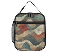 Vqqkasmn Borsa termica portatile per il pranzo, con stampa di toni della terra e onde, con tasca laterale in rete, impermeabile, a prova di perdite, morbida, durevole, per uomini e donne, per lavoro