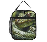 Vqqkasmn Borsa termica portatile per il pranzo isolata, borsa termica con serpente verde stampato con tasca laterale in rete resistente all'acqua a tenuta stagna morbida borsa termica durevole per
