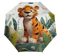 Vqqkasmn Ombrello da golf automatico a 3 pieghe antivento e antipioggia Cartoon Tiger stampato per viaggi Attività all'aperto Ombrello UV portatile