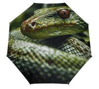 Vqqkasmn Ombrello da spiaggia pieghevole a 3 pieghe, antivento e impermeabile, con serpente verde, stampato, per attività all'aperto, portatile, UV ombrello