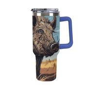 Vqqkasmn Tazza per auto con manico, in acciaio inox 304, con stampa di cinghiale selvatico, grande capacità, in metallo, tazza da viaggio isolata per tè, caffè, regalo