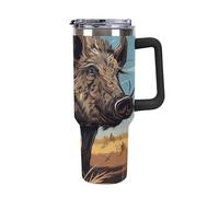 Vqqkasmn Tazza per auto con manico, in acciaio inox 304, con stampa di cinghiale selvatico, grande capacità, in metallo, tazza da viaggio isolata per tè, caffè, regalo