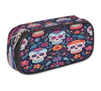 VQUVQV Astuccio per matite di grande capacità, astuccio portapenne con cerniera organizer per cancelleria, Giorno dei morti Sugar Skull Floral, Organizer per borse
