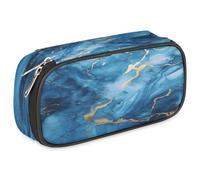 VQUVQV Astuccio per matite di grande capacità, astuccio portapenne con cerniera organizer per cancelleria, Stampa Liquida Marmo Blu, Organizer per borse