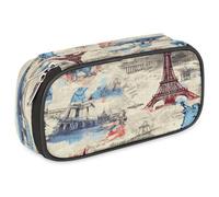 VQUVQV Astuccio per matite di grande capacità, astuccio portapenne con cerniera organizer per cancelleria, Retro Torre Eiffel Londra New York City, Organizer per borse