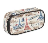 VQUVQV Astuccio per matite di grande capacità, astuccio portapenne con cerniera organizer per cancelleria, Parigi Torre Eiffel Schizzo - Collage Stile, Organizer per borse