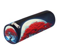 VQUVQV Astuccio per matite e articoli per la scuola, per ragazze, ragazzi, studenti, cancelleria, Acero giapponese rosso con la luna, Organizer per borse