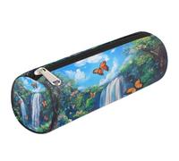 VQUVQV Astuccio per matite e articoli per la scuola, per ragazze, ragazzi, studenti, cancelleria, Farfalle nel bosco sotto la cascata, Organizer per borse