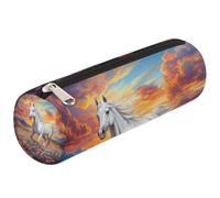 VQUVQV Astuccio per matite e articoli per la scuola, per ragazze, ragazzi, studenti, cancelleria, Fiori Correndo Cavallo Bianco, Organizer per borse