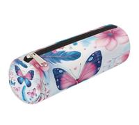 VQUVQV Astuccio per matite e articoli per la scuola, per ragazze, ragazzi, studenti, cancelleria, Piuma fiore farfalla rosa blu, Organizer per borse