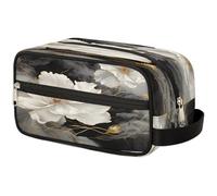 VQUVQV Beauty case da viaggio per doccia, bagno, trousse per cosmetici, organizer con manico, per donne e uomini, Inchiostro oro bianco fiori