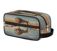 VQUVQV Beauty case da viaggio per doccia, bagno, trousse per cosmetici, organizer con manico, per donne e uomini, Lion Walking