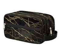 VQUVQV Beauty case da viaggio per doccia, bagno, trousse per cosmetici, organizer con manico, per donne e uomini, Texture Marmo Nero e Oro