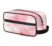 VQUVQV Beauty case da viaggio per doccia, bagno, trousse per cosmetici, organizer con manico, per donne e uomini, Acquerello Rosa e Oro Marmo