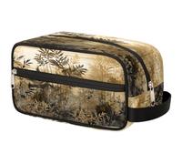 VQUVQV Beauty case da viaggio per doccia, bagno, trousse per cosmetici, organizer con manico, per donne e uomini, Piante Marrone Oro