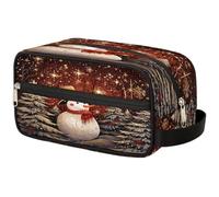 VQUVQV Beauty case da viaggio per doccia, bagno, trousse per cosmetici, organizer con manico, per donne e uomini, Alberi di Natale Pupazzo di