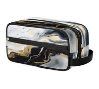 VQUVQV Beauty case da viaggio per doccia, bagno, trousse per cosmetici, organizer con manico, per donne e uomini, Marmo Oro Bianco Nero