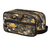 VQUVQV Beauty case da viaggio per doccia, bagno, trousse per cosmetici, organizer con manico, per donne e uomini, Foglia Autunno Oro