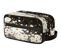 VQUVQV Beauty case da viaggio per doccia, bagno, trousse per cosmetici, organizer con manico, per donne e uomini, Bianco Margherita Oro Nero