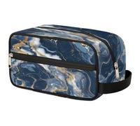 VQUVQV Beauty case da viaggio per doccia, bagno, trousse per cosmetici, organizer con manico, per donne e uomini, Marmo Oro Blu Scuro