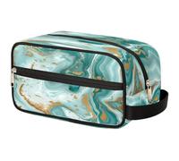 VQUVQV Beauty case da viaggio per doccia, bagno, trousse per cosmetici, organizer con manico, per donne e uomini, Astratto Teal e Marmo Oro