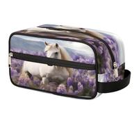 VQUVQV Beauty case da viaggio per doccia, bagno, trousse per cosmetici, organizer con manico, per donne e uomini, Un cavallo bianco tra i cespugli di fiori
