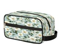 VQUVQV Beauty case da viaggio per doccia, bagno, trousse per cosmetici, organizer con manico, per donne e uomini, Piccoli fiori bianchi.