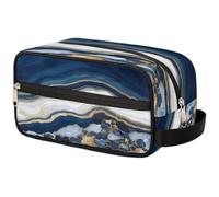 VQUVQV Beauty case da viaggio per doccia, bagno, trousse per cosmetici, organizer con manico, per donne e uomini, Marmo blu e oro.