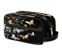 VQUVQV Beauty case da viaggio per doccia, bagno, trousse per cosmetici, organizer con manico, per donne e uomini, Motivo Farfalla Grigio Oro