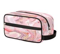 VQUVQV Beauty case da viaggio per doccia, bagno, trousse per cosmetici, organizer con manico, per donne e uomini, Linea Marmo Oro Bianco Rosa