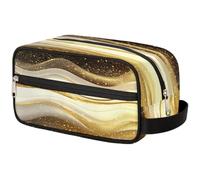 VQUVQV Beauty case da viaggio per doccia, bagno, trousse per cosmetici, organizer con manico, per donne e uomini, Onda Linea Bianca e Oro