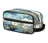 VQUVQV Beauty case da viaggio per doccia, bagno, trousse per cosmetici, organizer con manico, per donne e uomini, Teal Oro Floreale
