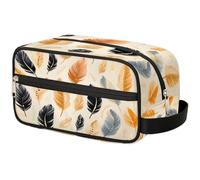 VQUVQV Beauty case da viaggio per doccia, bagno, trousse per cosmetici, organizer con manico, per donne e uomini, Motivo a piuma nero e oro