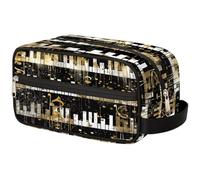 VQUVQV Beauty case per cosmetici, borsa da toilette da viaggio di grande capacità, Note di pianoforte con schizzi d'oro, Beauty case