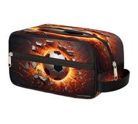 VQUVQV Beauty case per cosmetici, borsa da toilette da viaggio di grande capacità, Un pallone da calcio rotto di fuoco, Beauty case