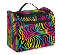 VQUVQV Borsa da toilette da appendere, grande borsa da viaggio per cosmetici, organizer per trucchi per donne e uomini, Motivo a strisce zebra arcobaleno