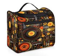 VQUVQV Borsa da toilette da appendere, grande borsa da viaggio per cosmetici, organizer per trucchi per donne e uomini, Disco musicale Cd Vintage