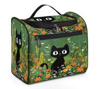 VQUVQV Borsa da toilette da appendere, grande borsa da viaggio per cosmetici, organizer per trucchi per donne e uomini, Simpatico fiore di gatto nero