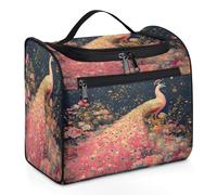 VQUVQV Borsa da toilette da appendere, grande borsa da viaggio per cosmetici, organizer per trucchi per donne e uomini, Fiori colorati pavone rosa e oro