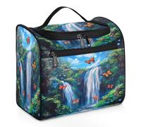VQUVQV Borsa da toilette da appendere, grande borsa da viaggio per cosmetici, organizer per trucchi per donne e uomini, Farfalle nel bosco sotto la cascata